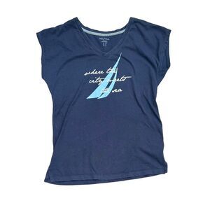 NAUTICA “Where The City Meets The Sea” Navy Blue V-Neck T-Shirt Size XS